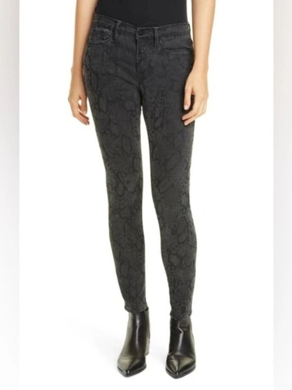 FRAME Le Skinny De Jeanne Mid Rise Skinny Fit In Tonal Python Jeans Size 25